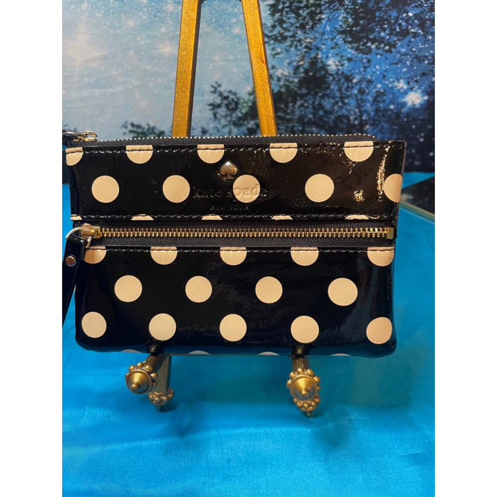 Kate Spade Polka Dot Wristlet Clutch Black/White One Size - Picture 2 of 7